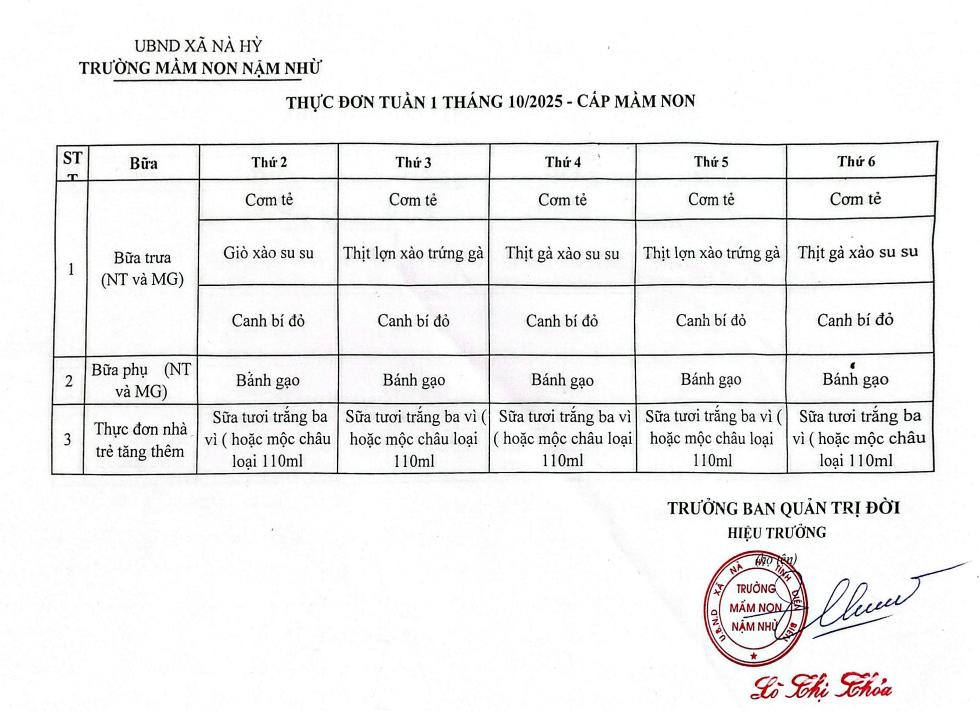 Thực đơn tháng 10