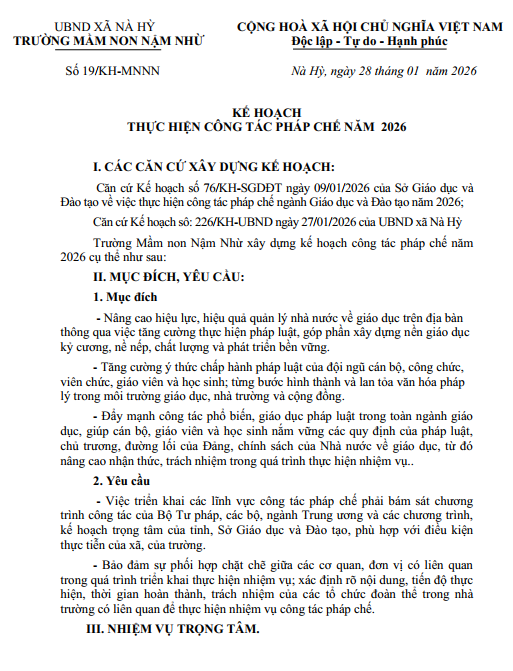 Kế hoạch thực hiện công tác pháp chế năm 2026